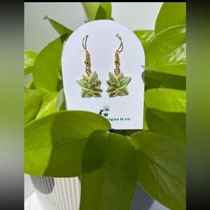 Gold and snake plant Leaf Earrings